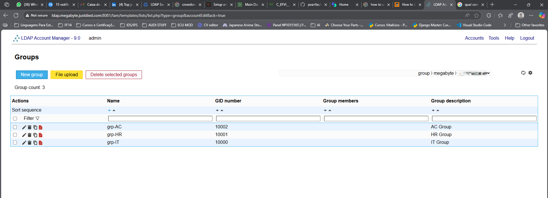 Grupos e permissões no diretório